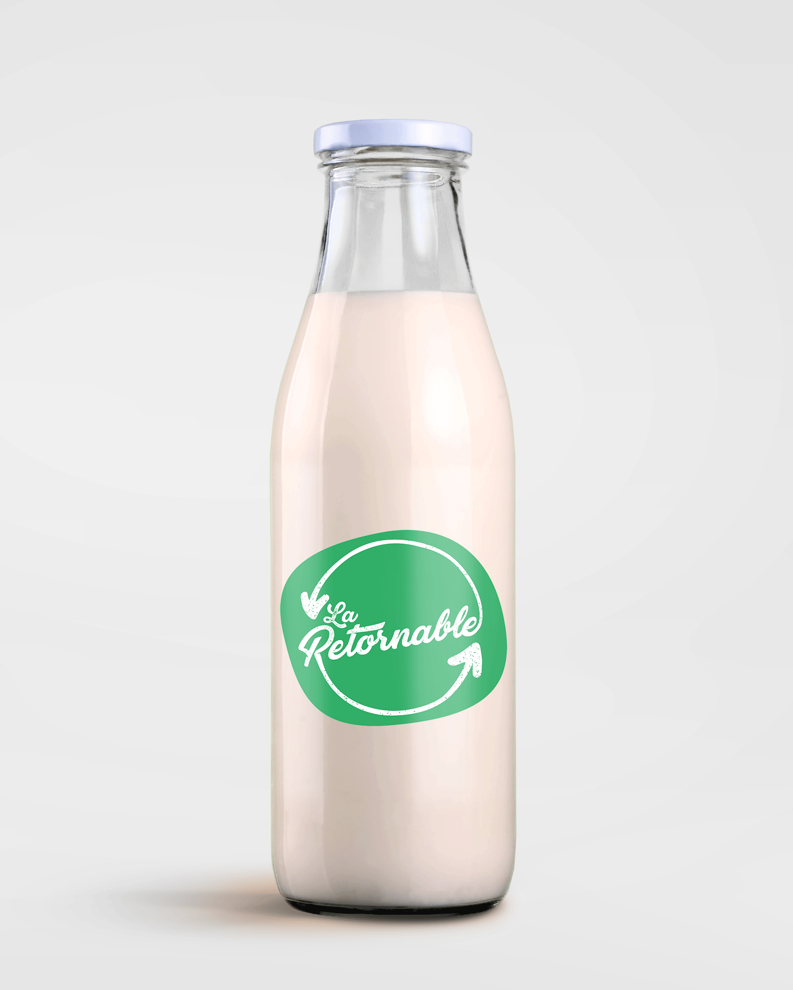 Botella con bebida de avena Botella de bebida de avena con logotipo de La Retornable